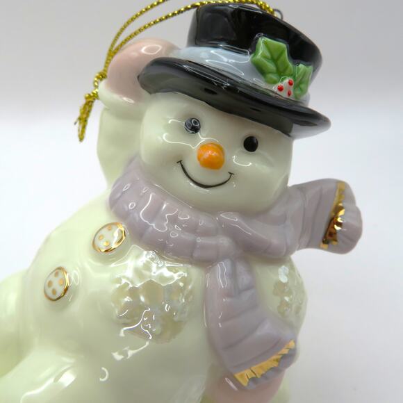 Porcelain Snowman Sledding Ornament Christmas Holiday Figurine 4.5" Tall - Picture 2 of 10